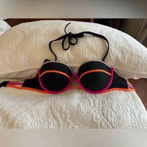 Victoria's Secret Black Bikini Top with Pink and Orange Highlights, 34D